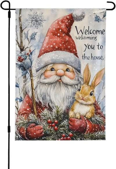 Bandera jardín Navidad gnomo conejo doble cara 12.5x18pulg yute