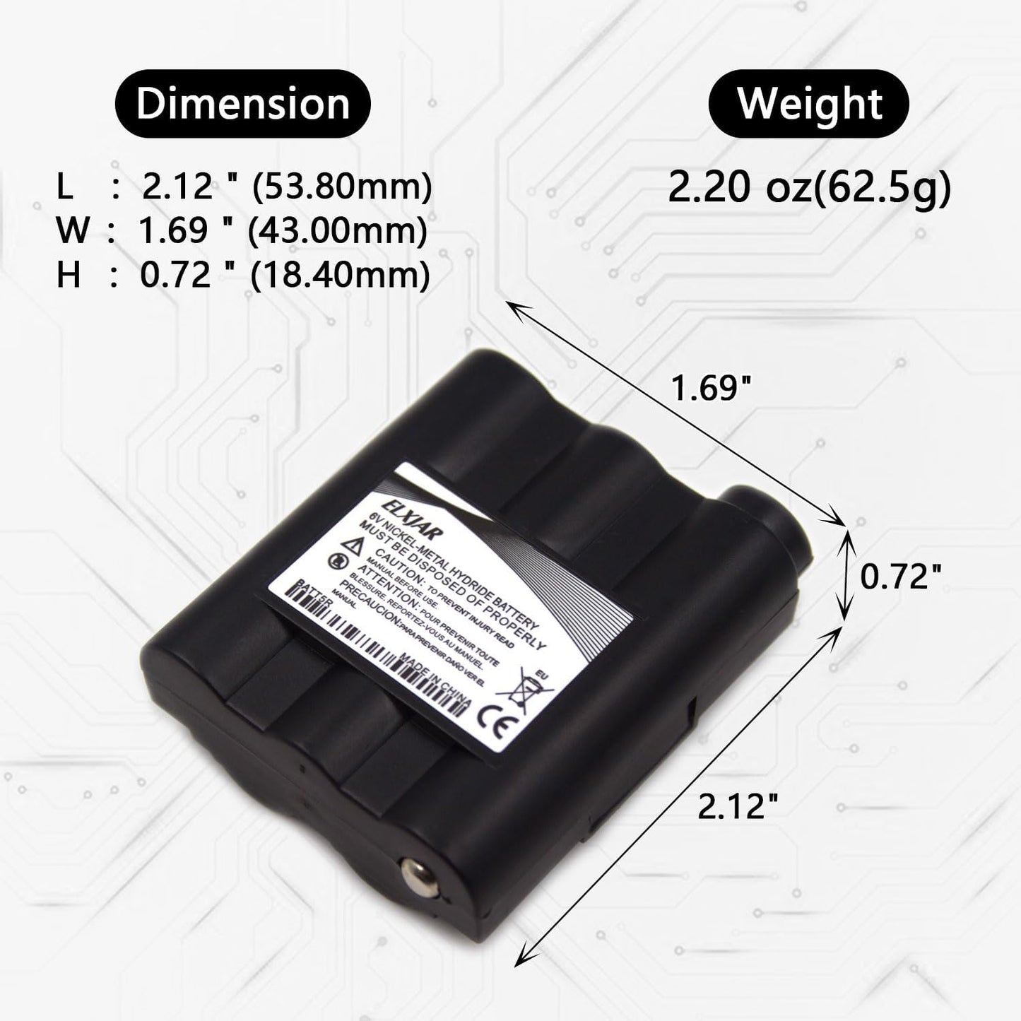 2 Baterías Ni-MH 6V 900mAh para Radio Midland GXT