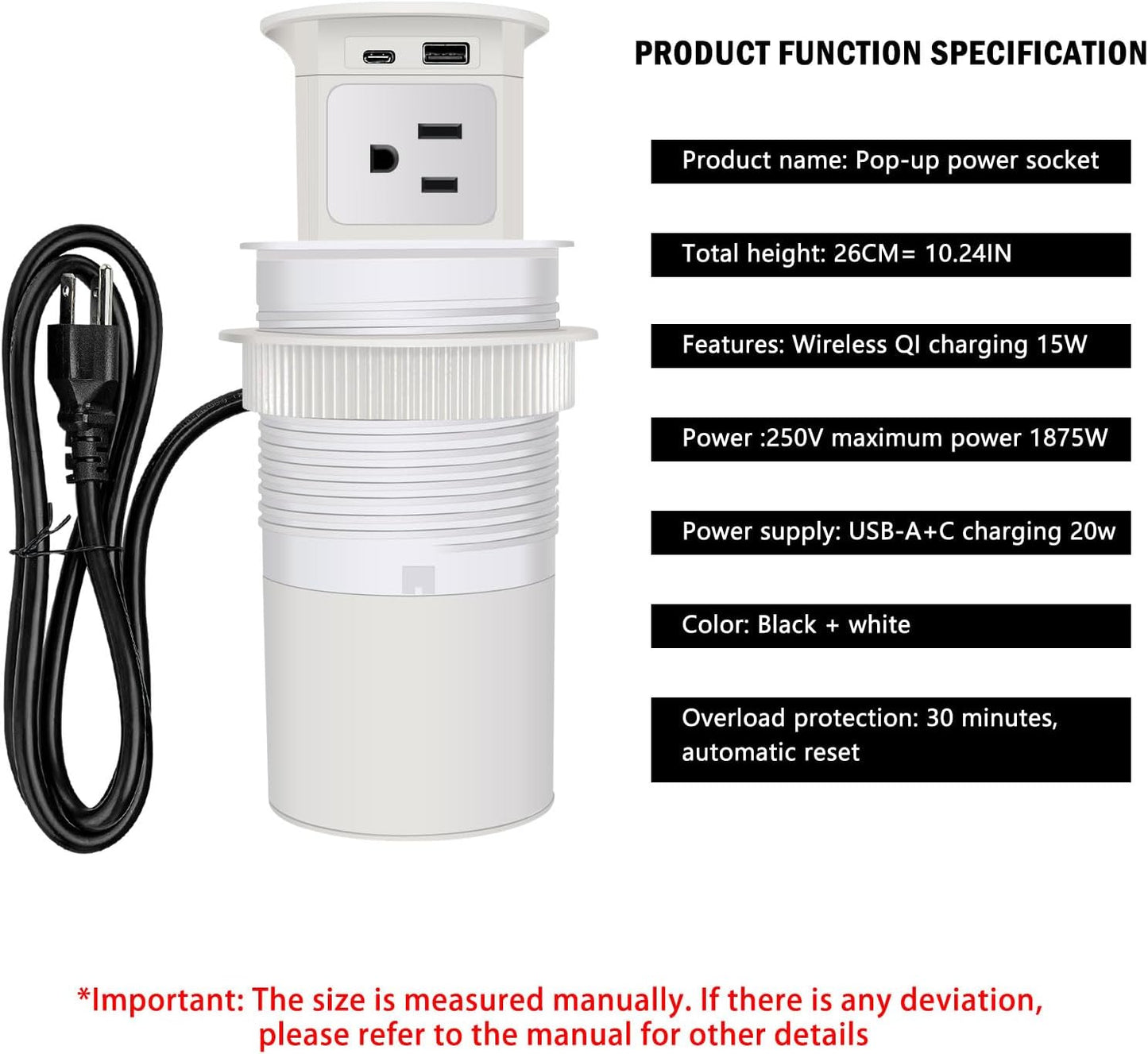 Cargador inalámbrico 15W USB C PD20W 1875W 6.5pulg blanco