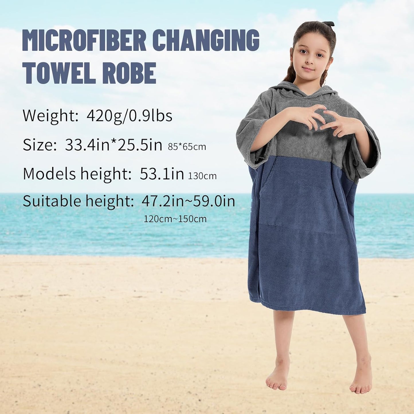 Poncho surf niño con bloqueo color gris azul marino