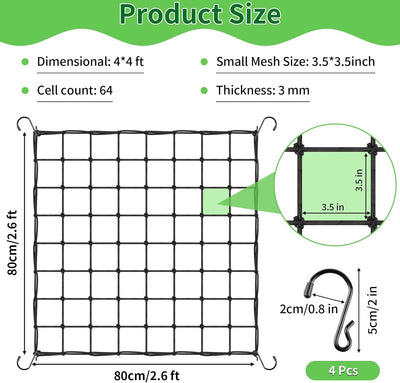 Red Scrog 4x4 con 4 ganchos para carpa cultivo jardinería