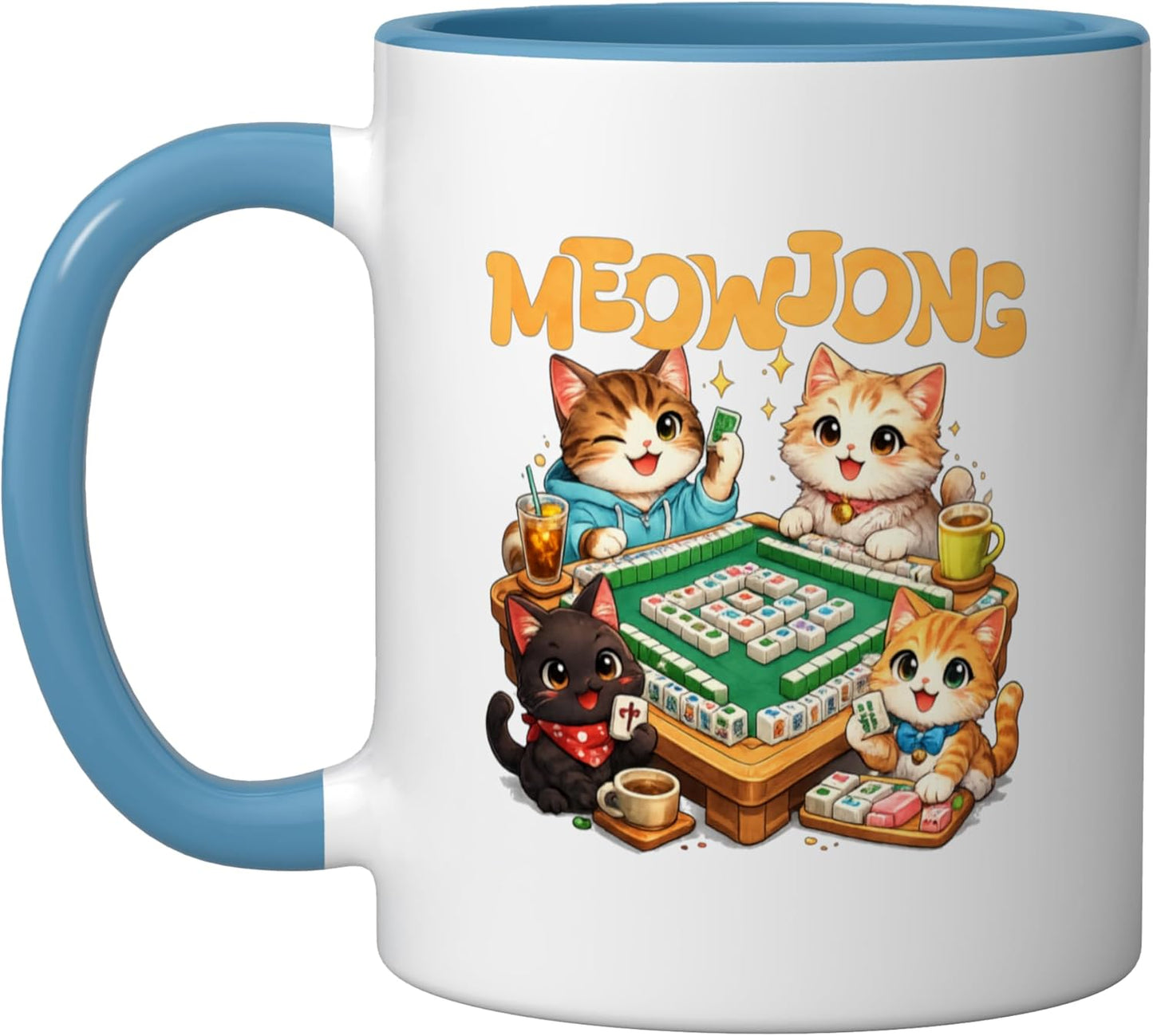 Taza Cerámica Juego de Mahjong Azul Blanco