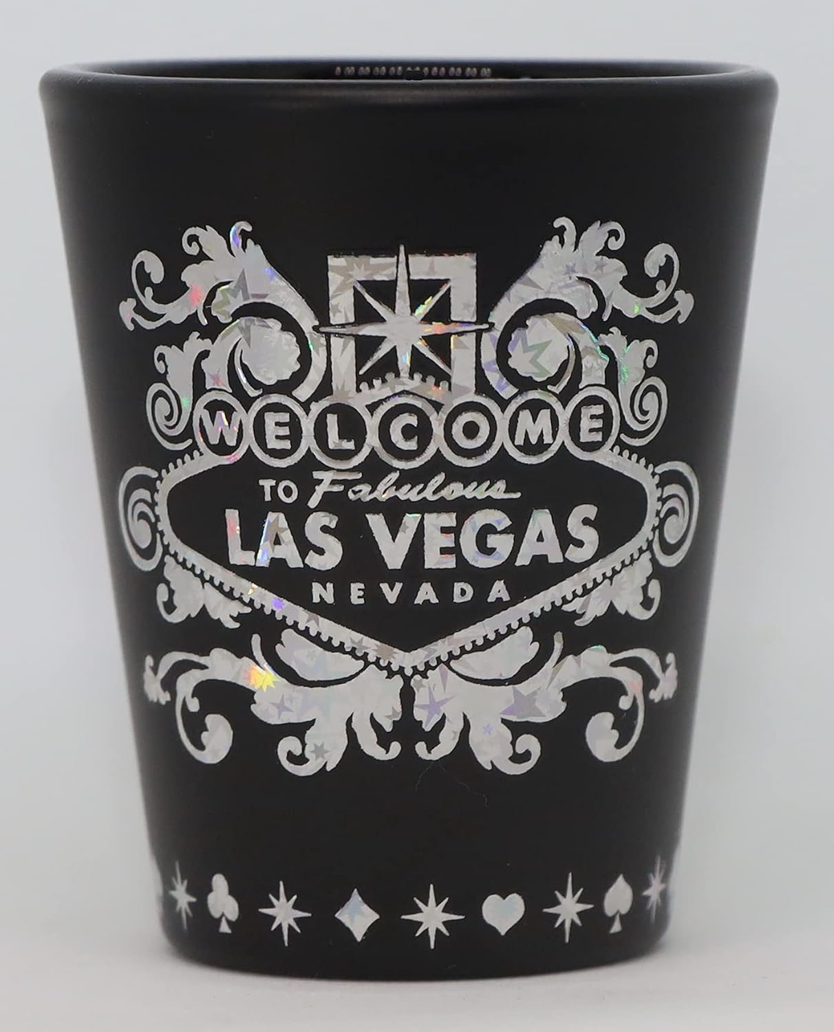 Vaso shot negro con folio plateado Las Vegas