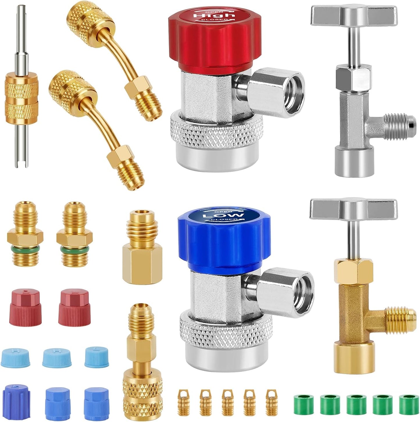 Kit adaptadores CA R134A con acoplador rápido y removedor válvula