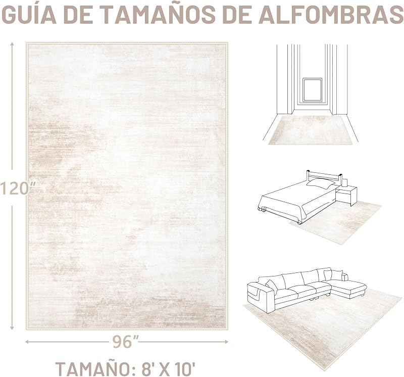 Alfombra 8x10ft sala dormitorio antiderrap lavable