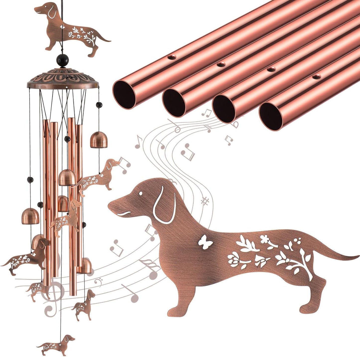 Campanillas viento perro salchicha 36" metal jardín