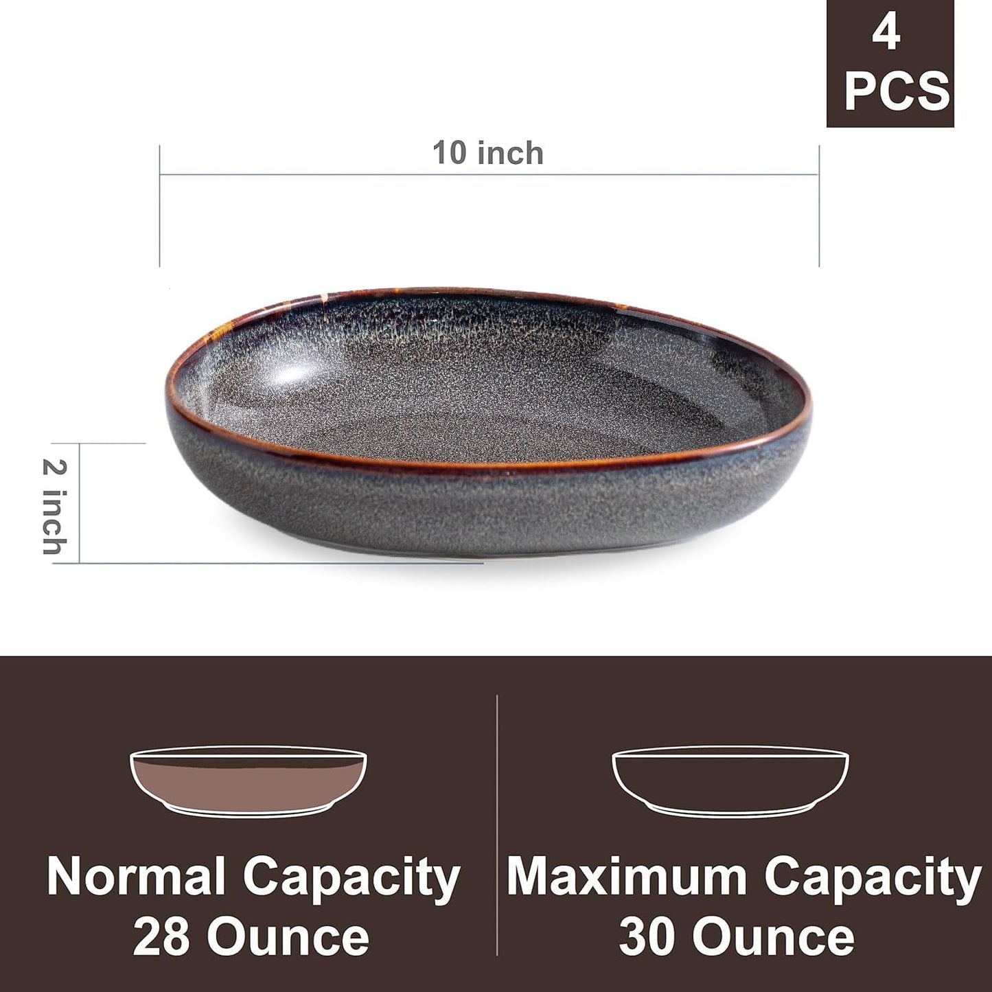 Set cuencos pasta 4-30oz aptos microondas borde alto cocina