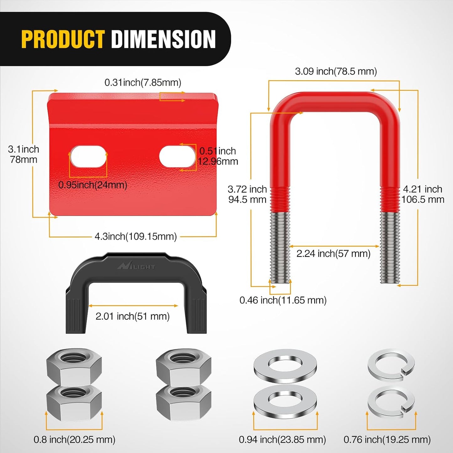 Tensor enganche remolque 2" acero goma perno U rojo
