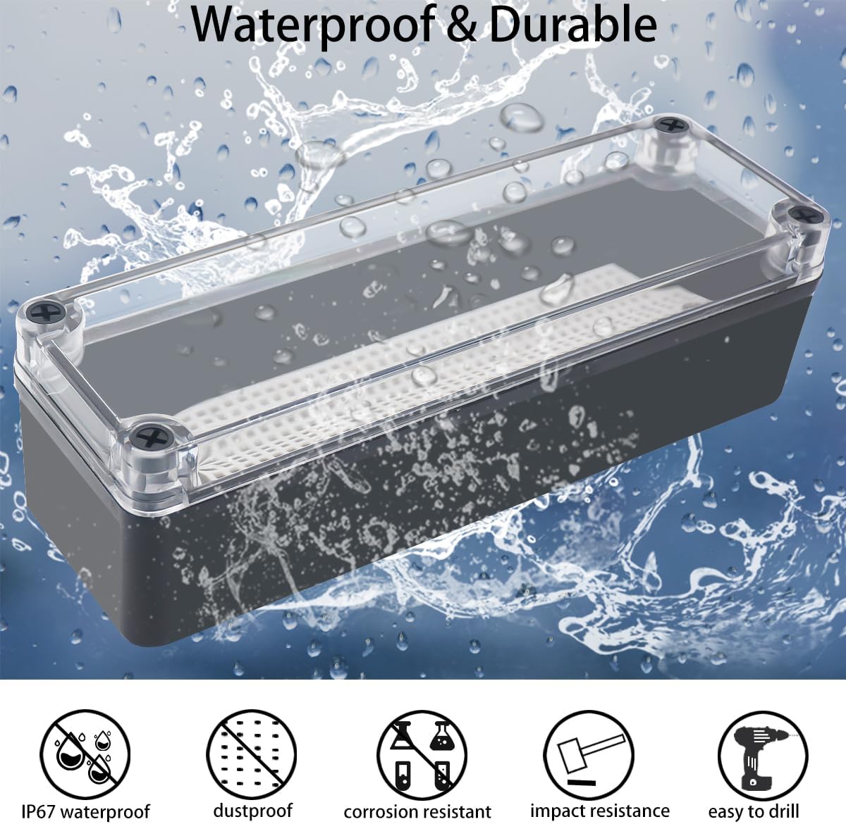Caja conexiones IP67 ABS negro 9.8x3.1x2.8pulg