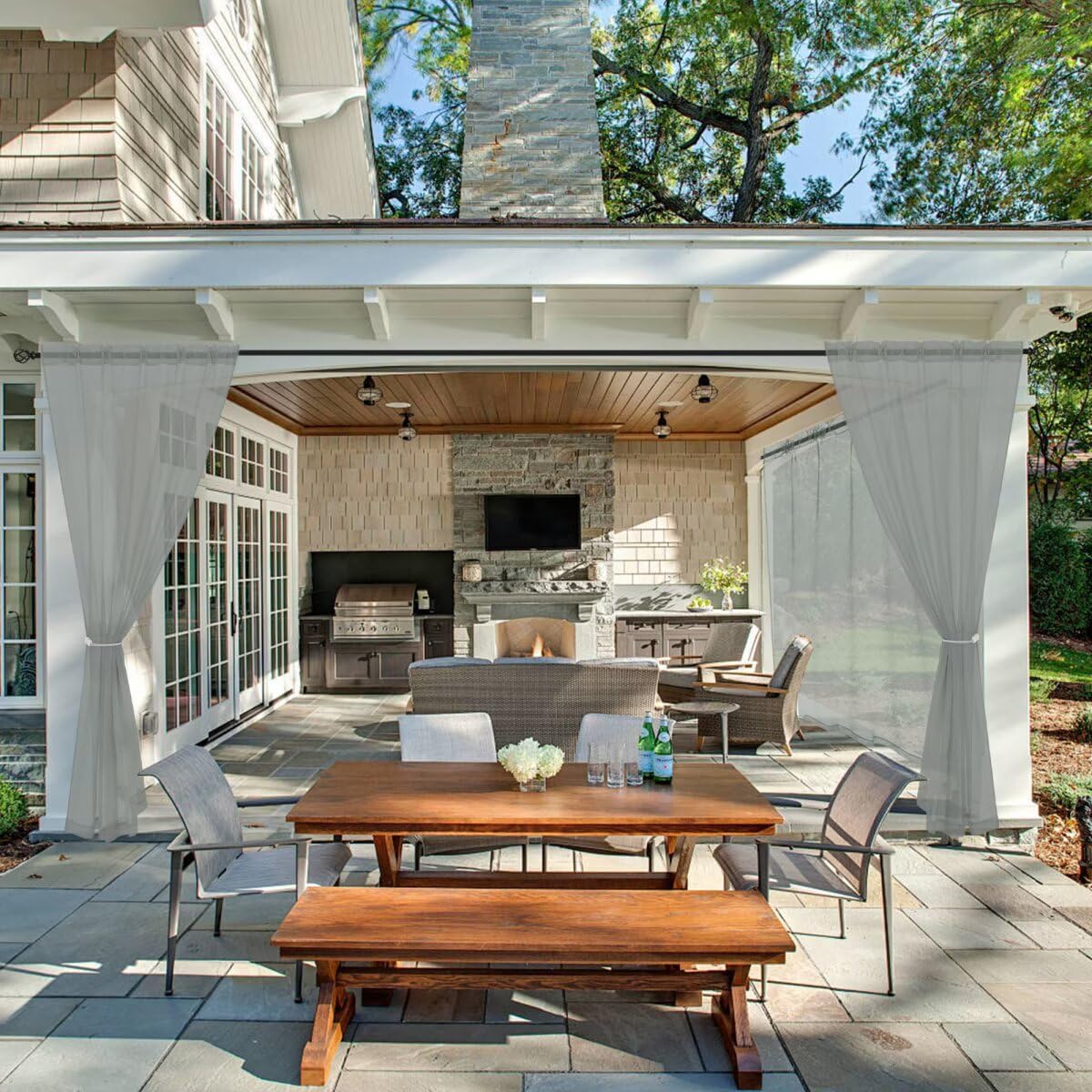 6 Cortinas traslúcidas impermeables para patio con bolsillo