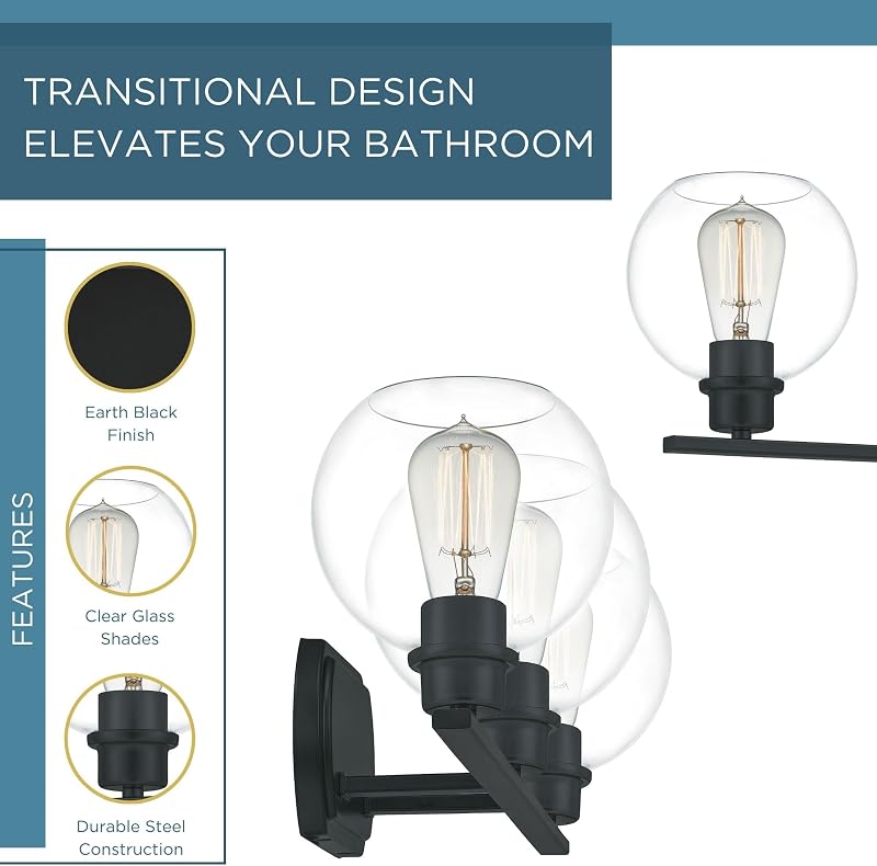 Lámpara baño 3 luces 100W color negro mate