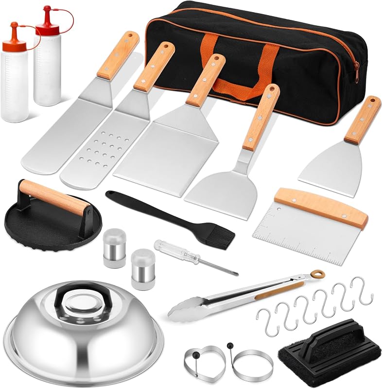 Set 25 accesorios parrilla con espátulas y prensa