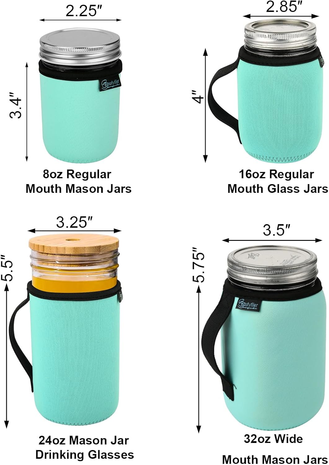 Funda neopreno frasco mason 8oz con asa
