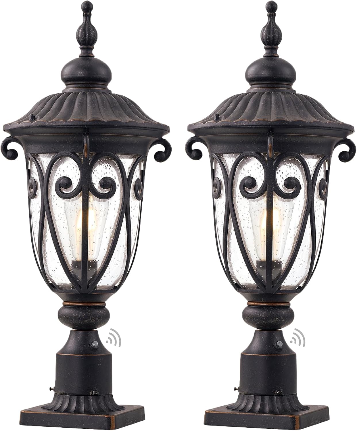 Lámpara poste exterior bronce 24pulg vidrio granulado jardín