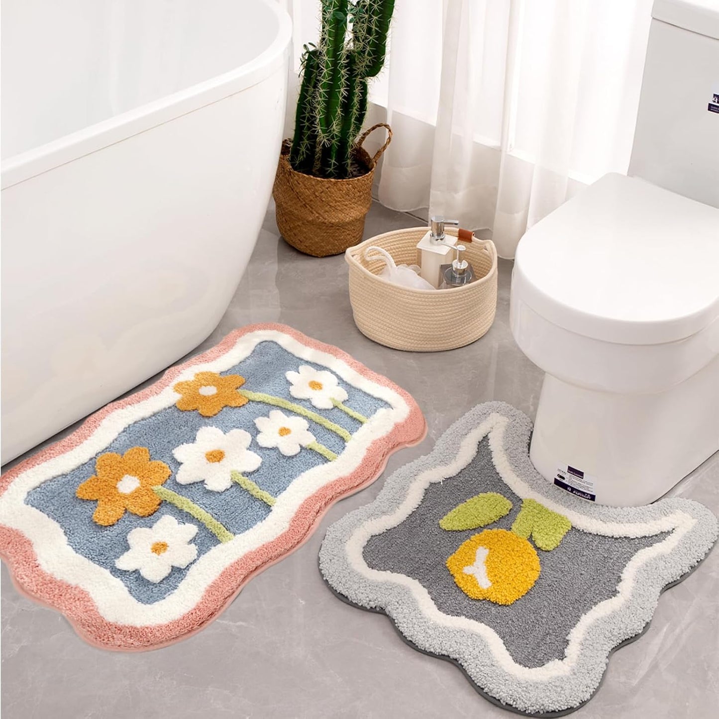 Set 2 Alfombras Baño Microfibra Rosa y Forma U
