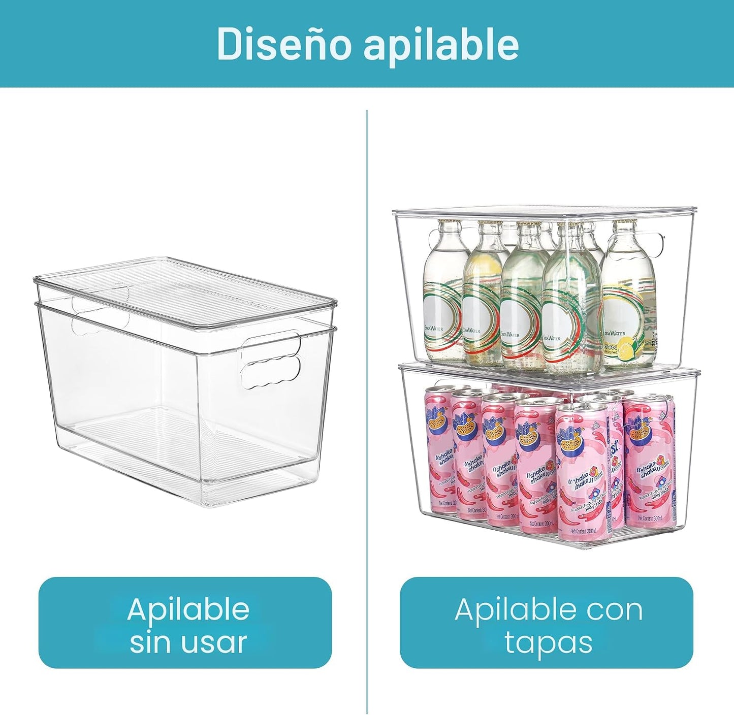8 Pzas Contenedores Plástico Sin BPA Transparentes con Tapas