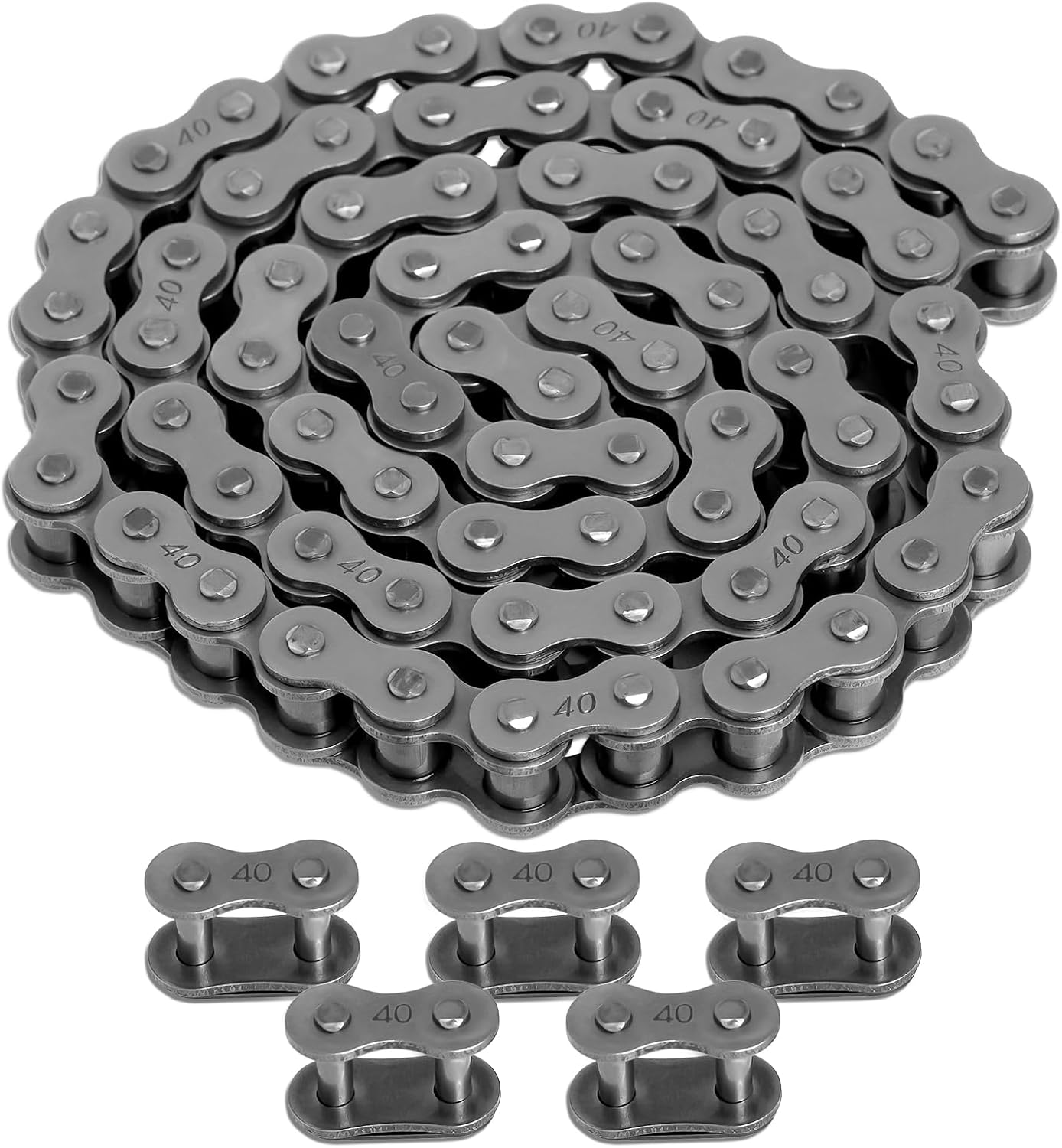 Cadena acero carbono 40pzas 5 conectores go-kart