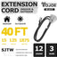 Cable extensión 3 salidas 15A resistente negro 40"