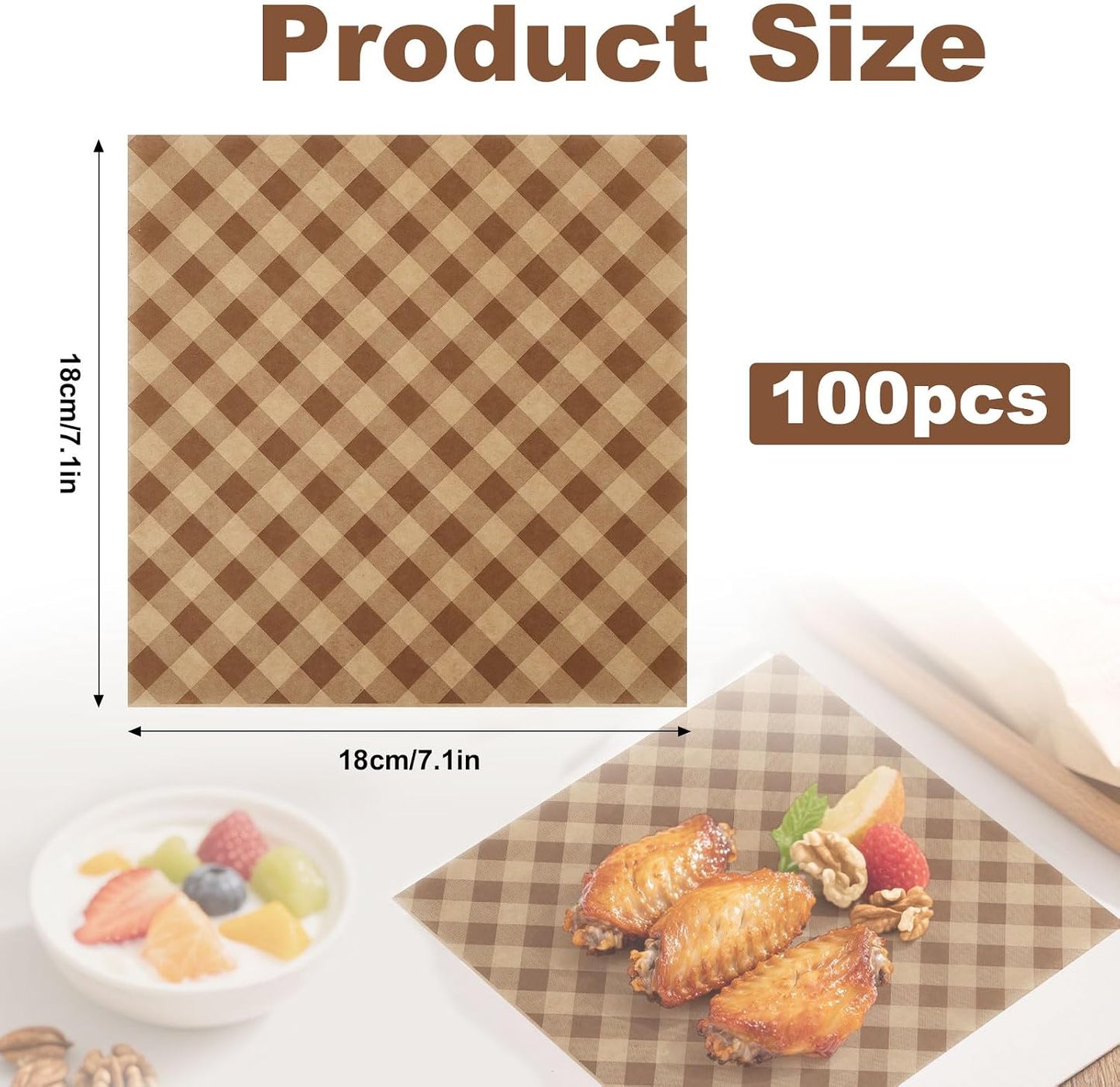 100 Pzas Hojas Papel Encerado 18x18cm para Delicatessen