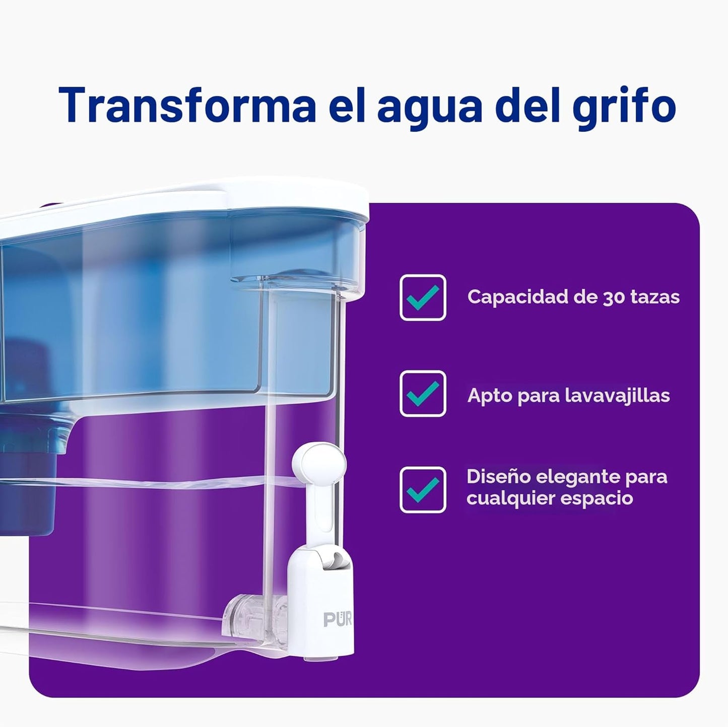 Dispensador jarra filtro agua 30 tazas transparente