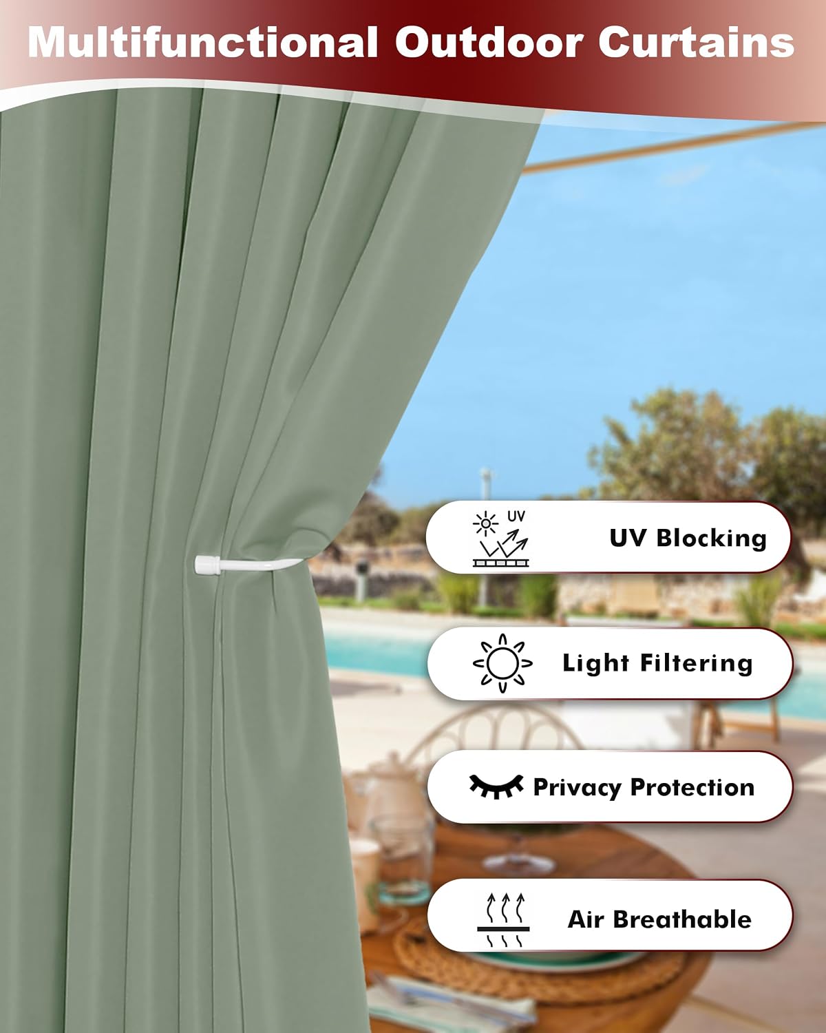 8 Cortinas impermeables para balcones 54x84pulg verde salvia