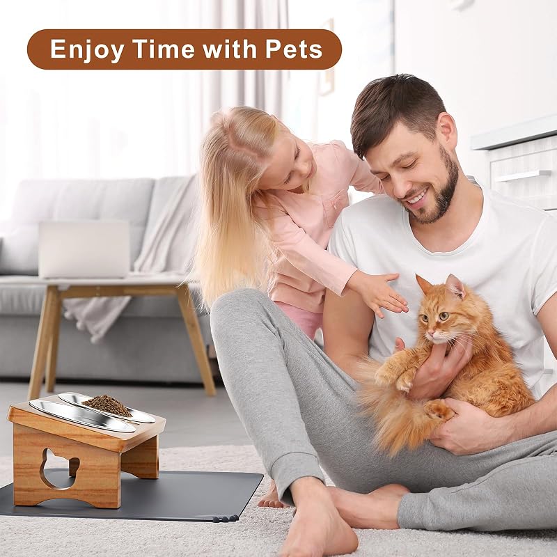 Cuencos gatos acero inox antivómitos con alfombrilla