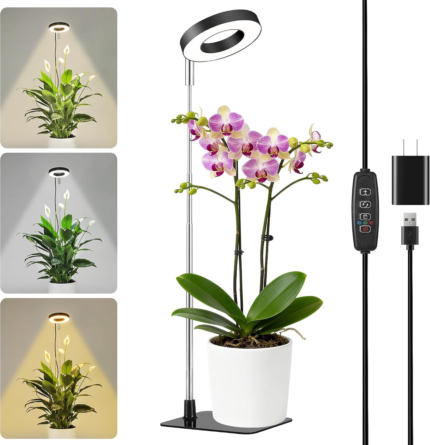 Luz cultivo interior 48 LED negro ajustable 3 modos 10 brillo