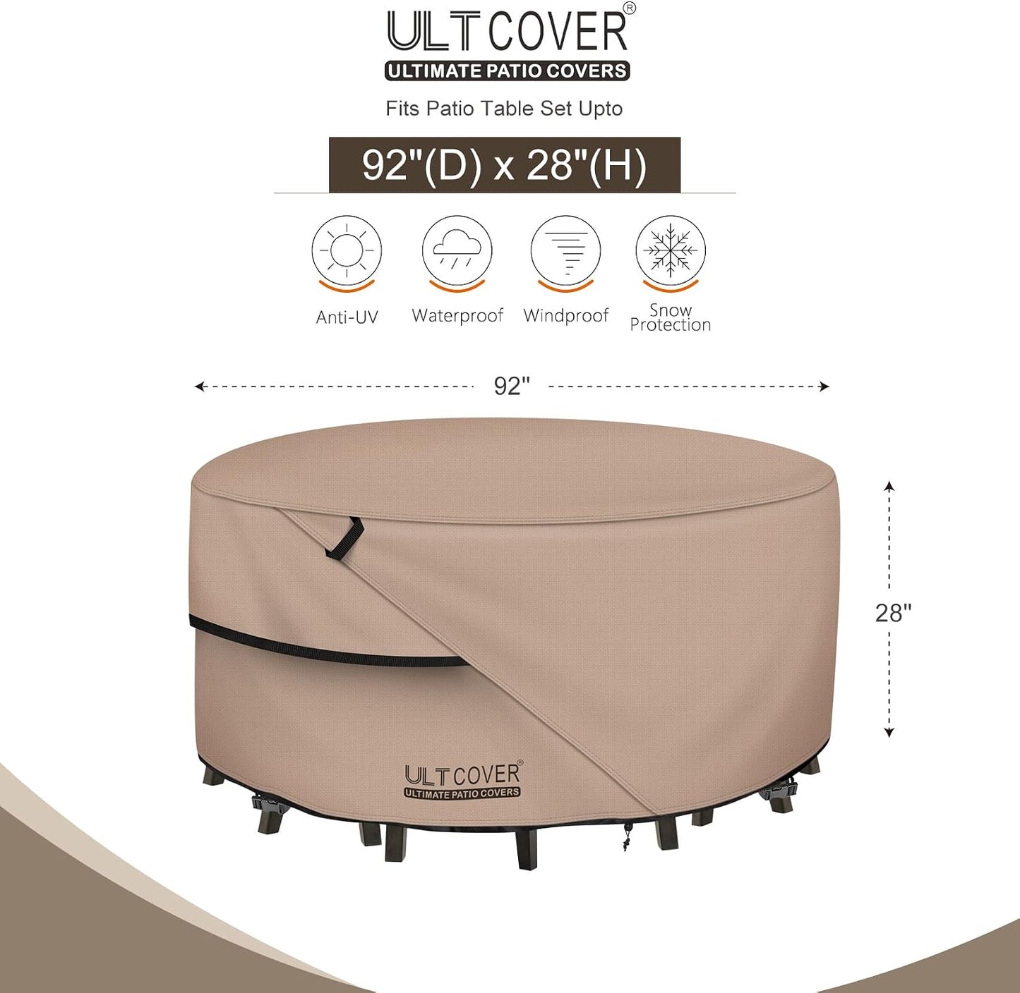 Funda redonda para muebles patio 92pulg impermeable