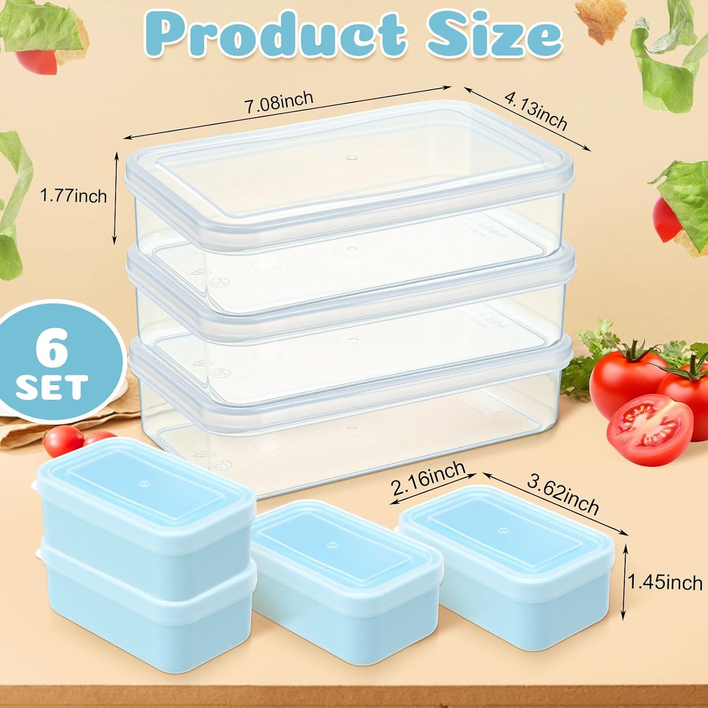 6 Cajas Aperitivos 3 Compartimentos Reutiliz. Apilables