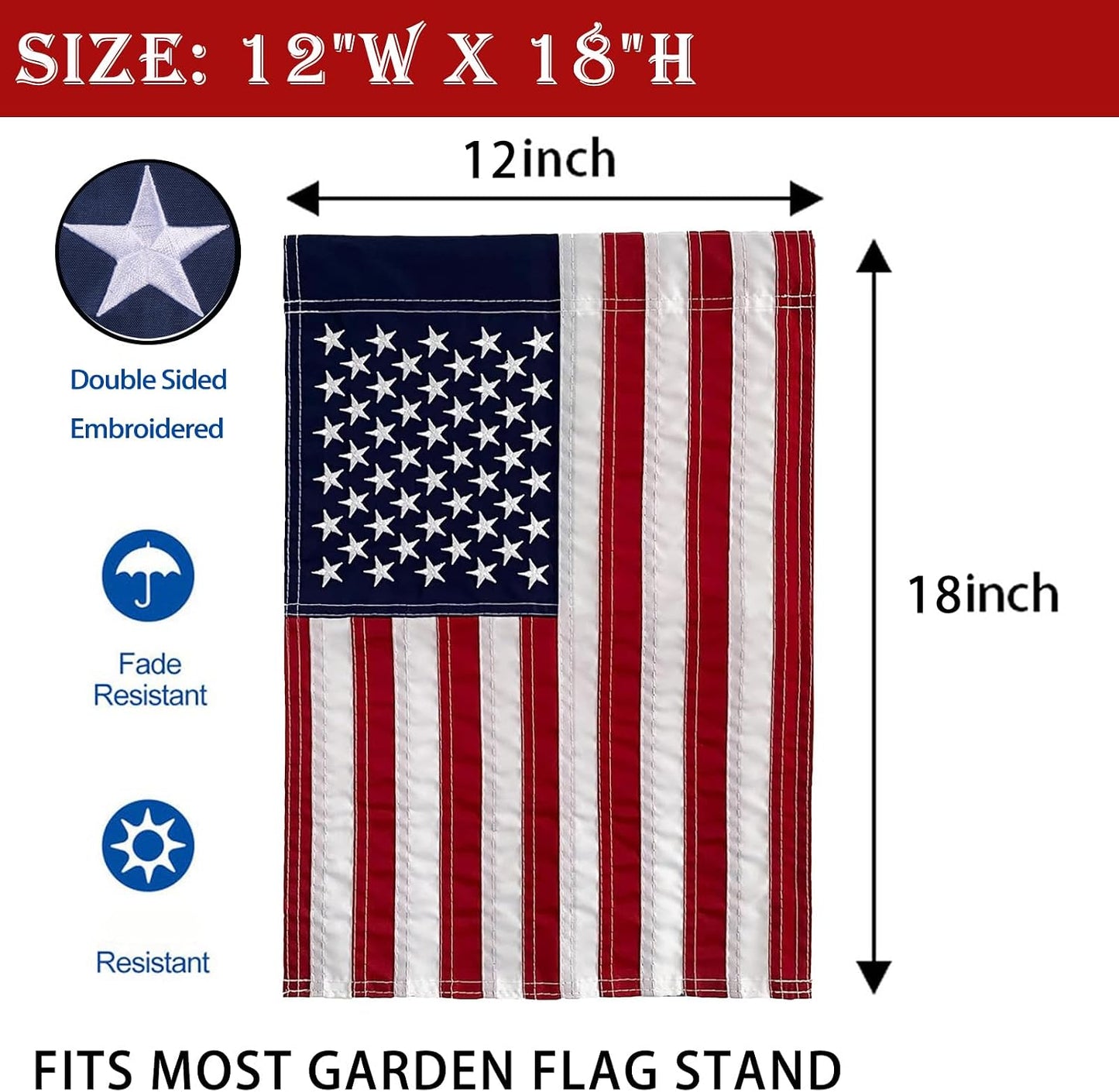 Bandera Estados Unidos 12x18" resistente al viento
