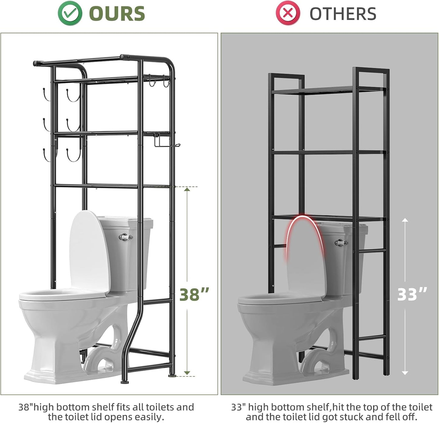 Organiz. baño metal soporte papel ganchos 3 niveles negro