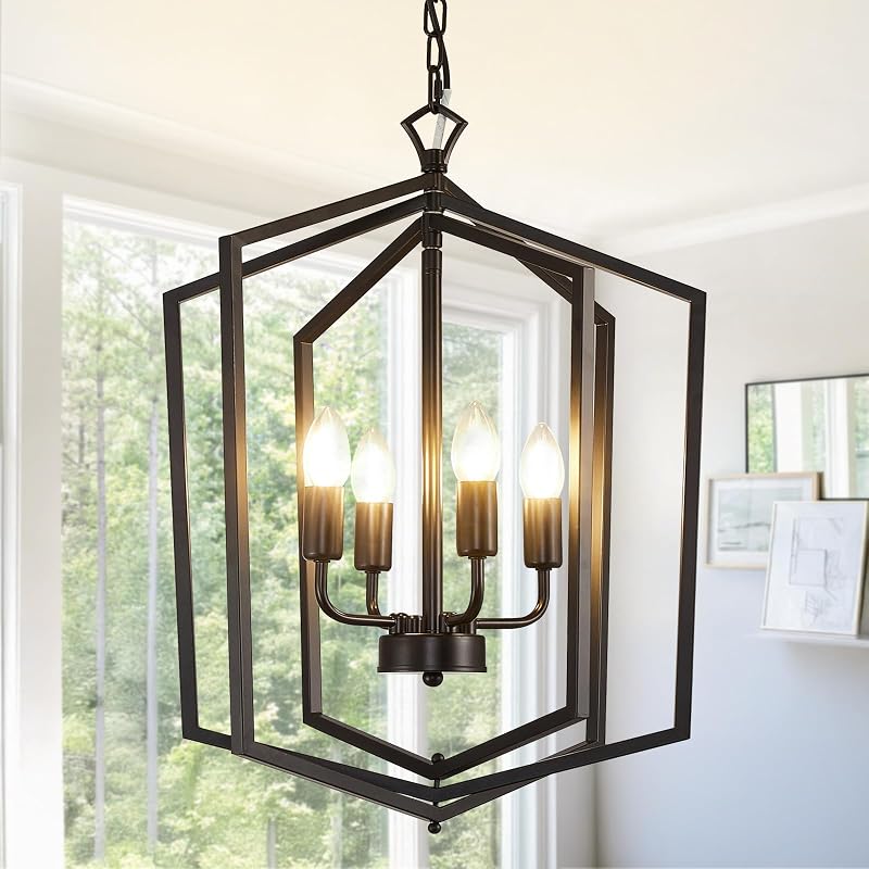 Candelabro negro 18" lámpara comedor 4 luces farol rústico