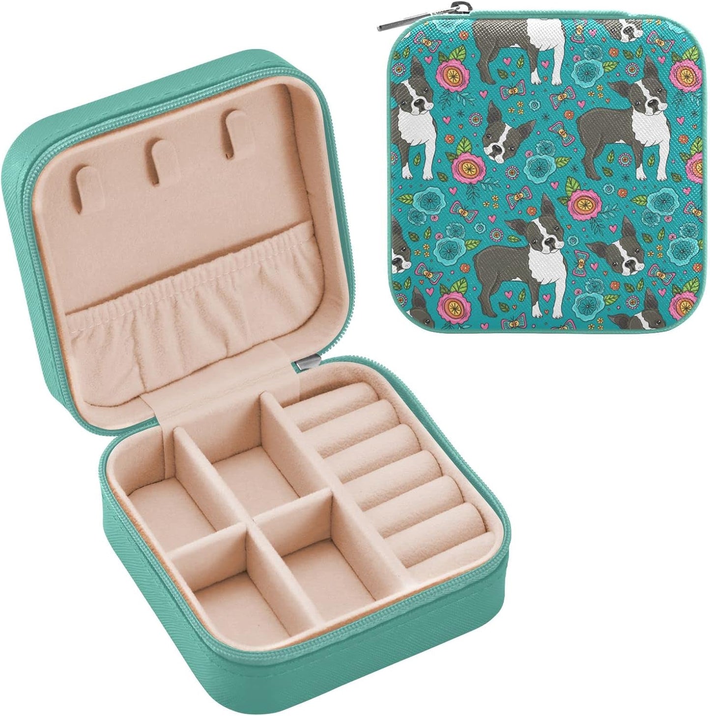 Joyero viaje cuero mini con diseño flores para mujeres