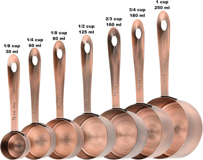 Set 18 Tazas y Cucharas Medidoras de Cobre y Acero Inox