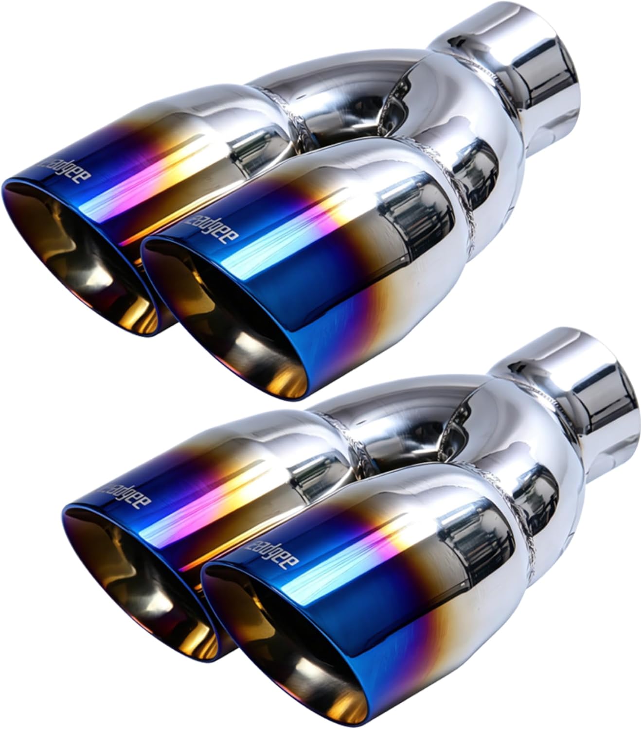 2 Puntas Tubo Escape 2.5x3.5x9.5" Azul Quemada