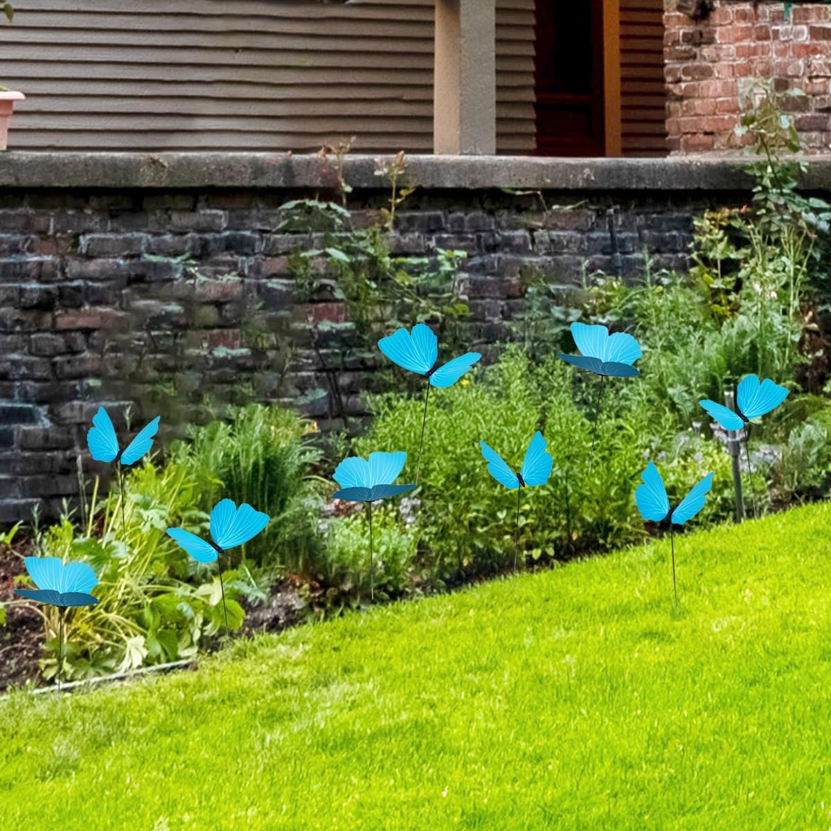 Set 10 estacas mariposas azules impermeables jardín