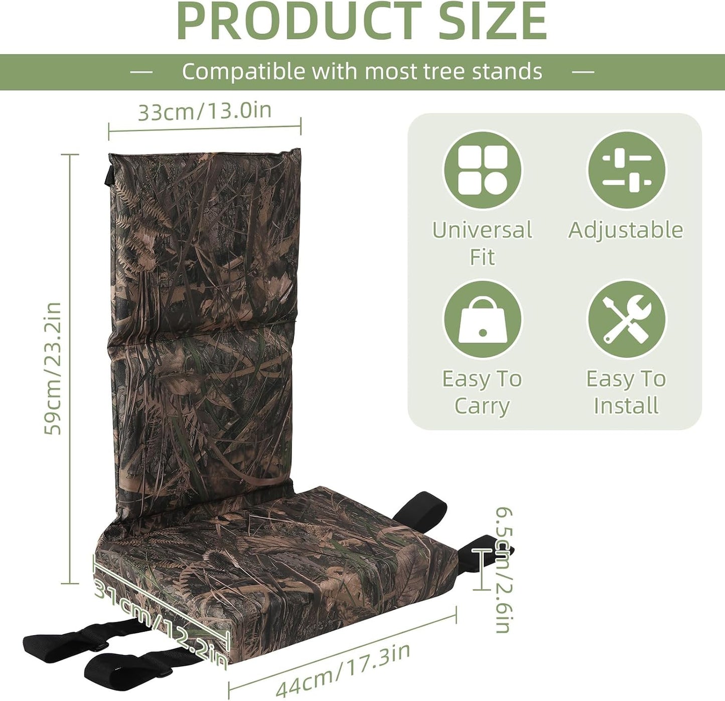 Soporte asiento caza ajustable con cojín plegable y correas