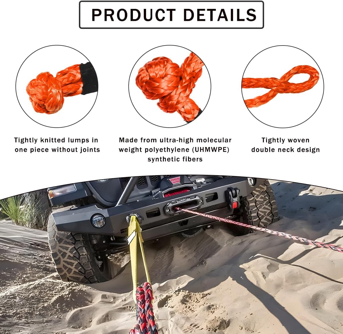 2 Grilletes UHMWPE para remolque SUV ATV camiones