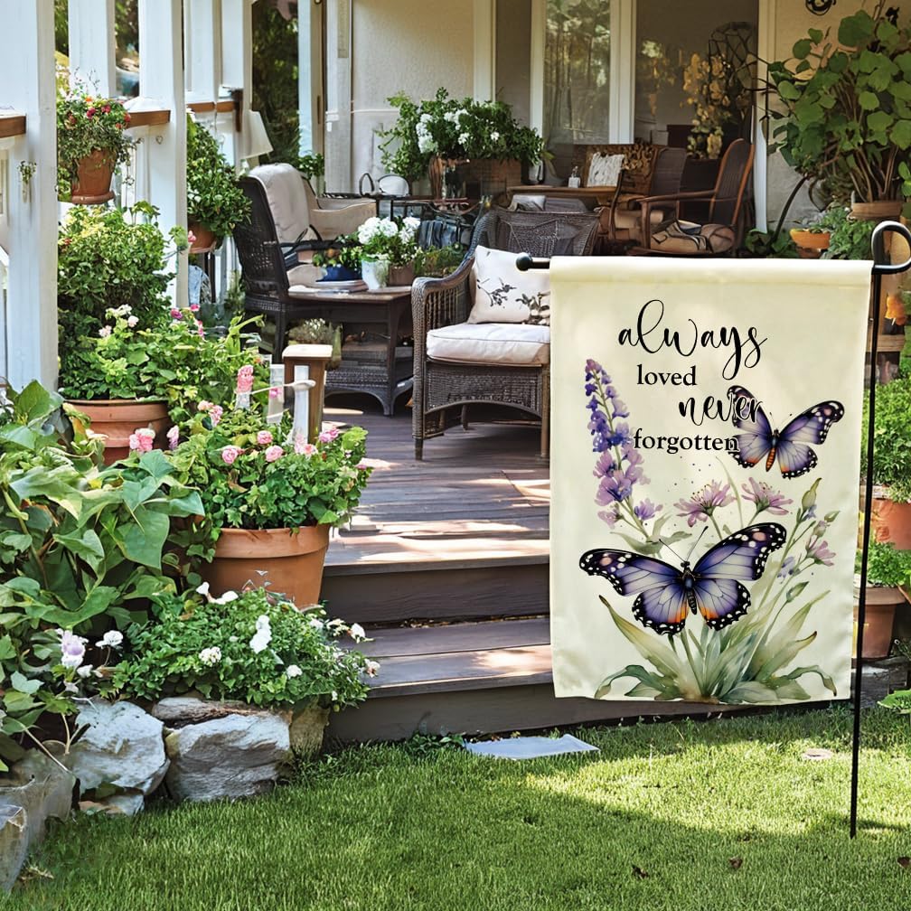 Bandera jardín flores mariposa 12.5x18pulg doble cara