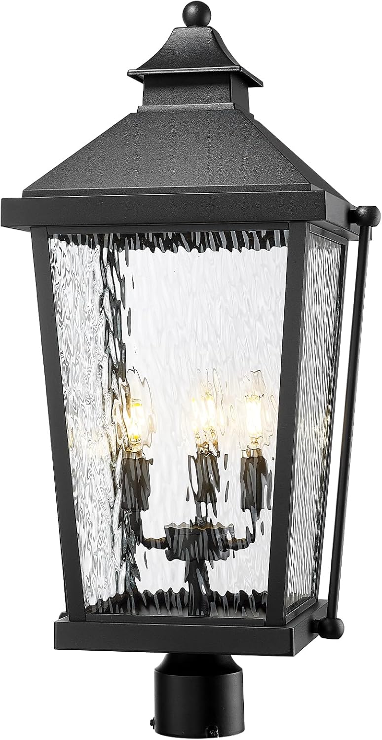 Luces poste exterior 26pulg 3 lámparas impermeables negro