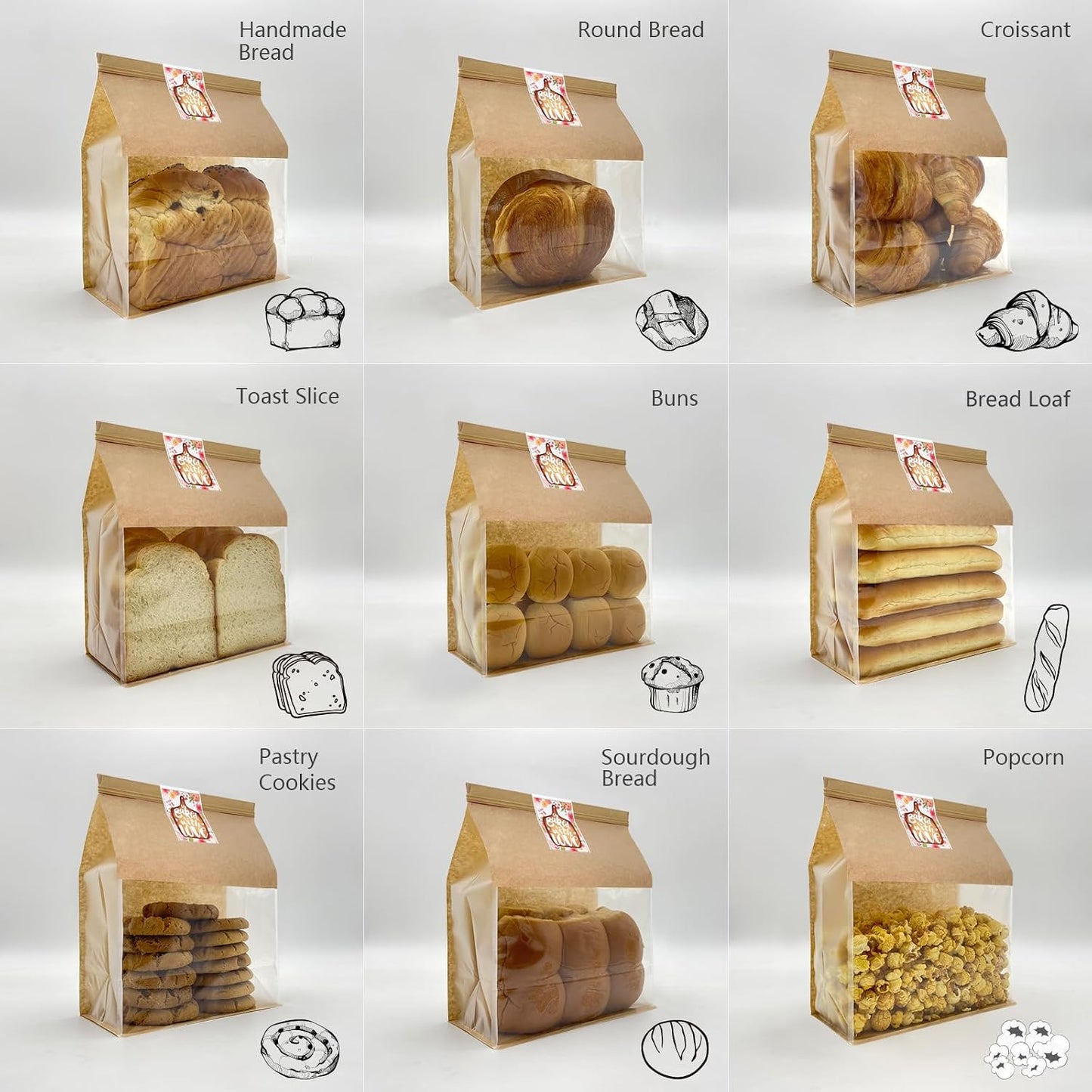 Bolsas pan grandes con etiquetas adhesivas