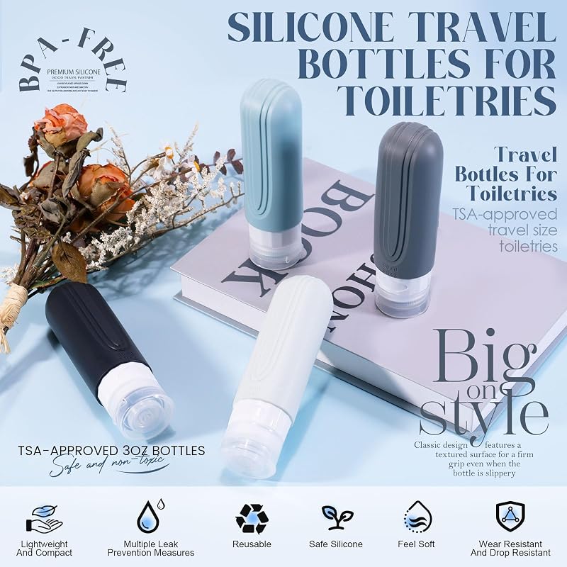 Botellas viaje TSA 3oz recargables silicona a prueba de fugas