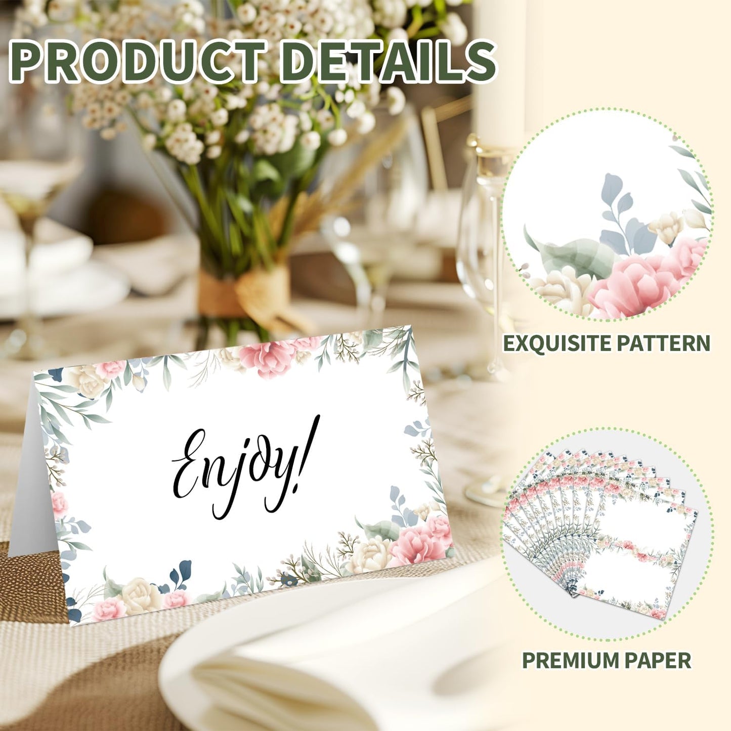 25 Tarjetas Lugar Florales para Mesa Boda Fiesta