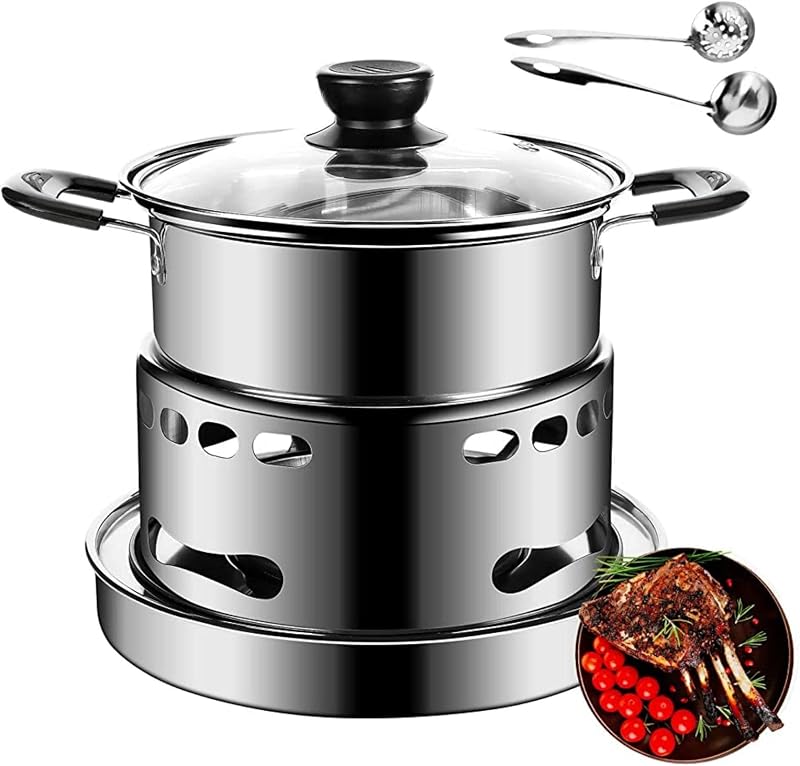 Set utensilios cocina camping estufa alcohol acero inox