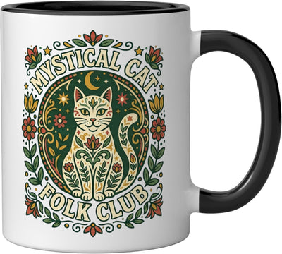 Taza cerámica Mystical Cat Folk Club Moon en negro/blanco