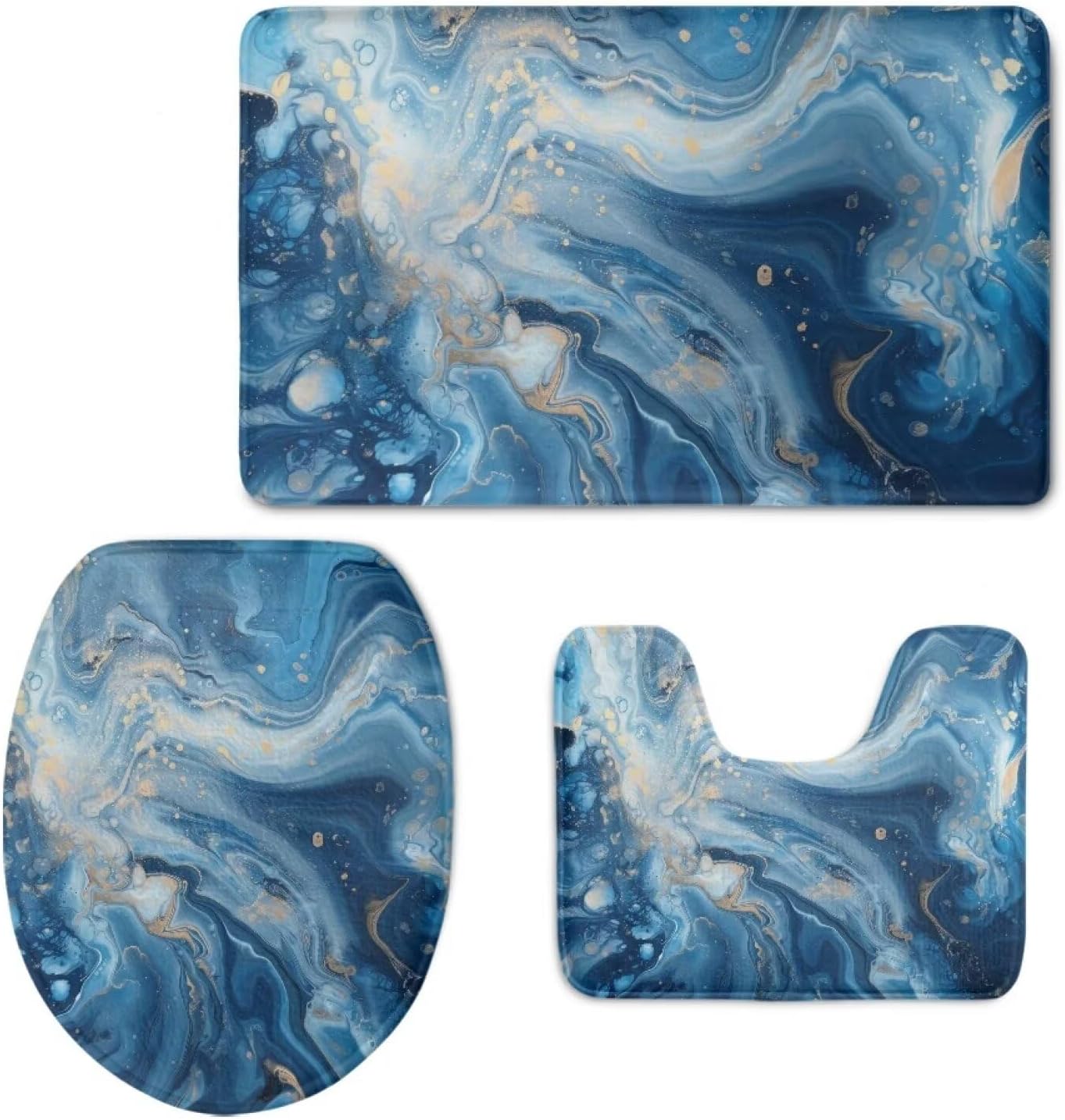 3 Alfombras Baño Estampado Mármol Azul Antiderrap