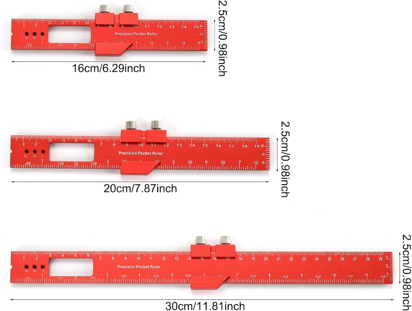 Regla en T de aluminio 3 pzas métricas/pulgadas rojo