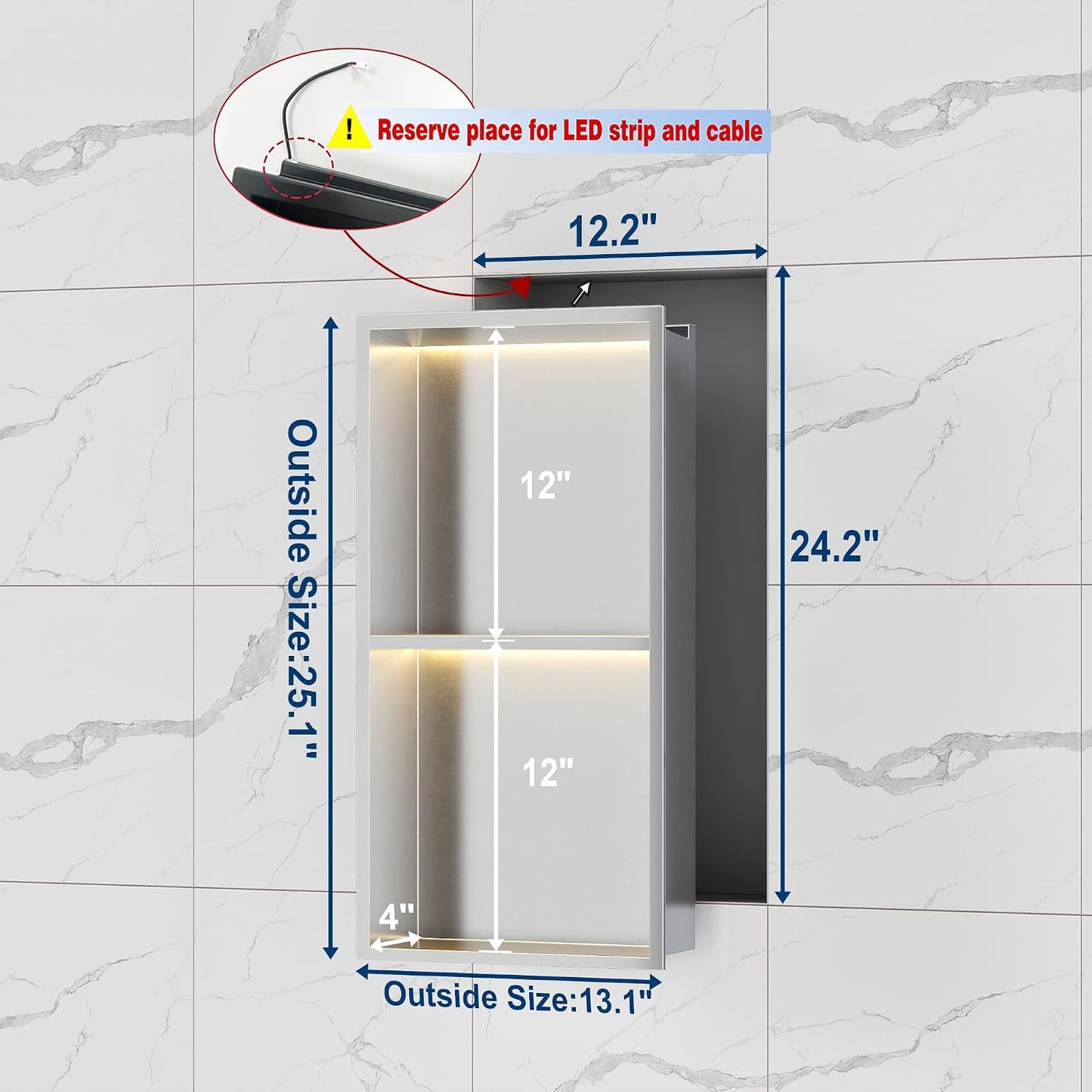 Nicho pared 2 niveles 12x24pulg con luces LED