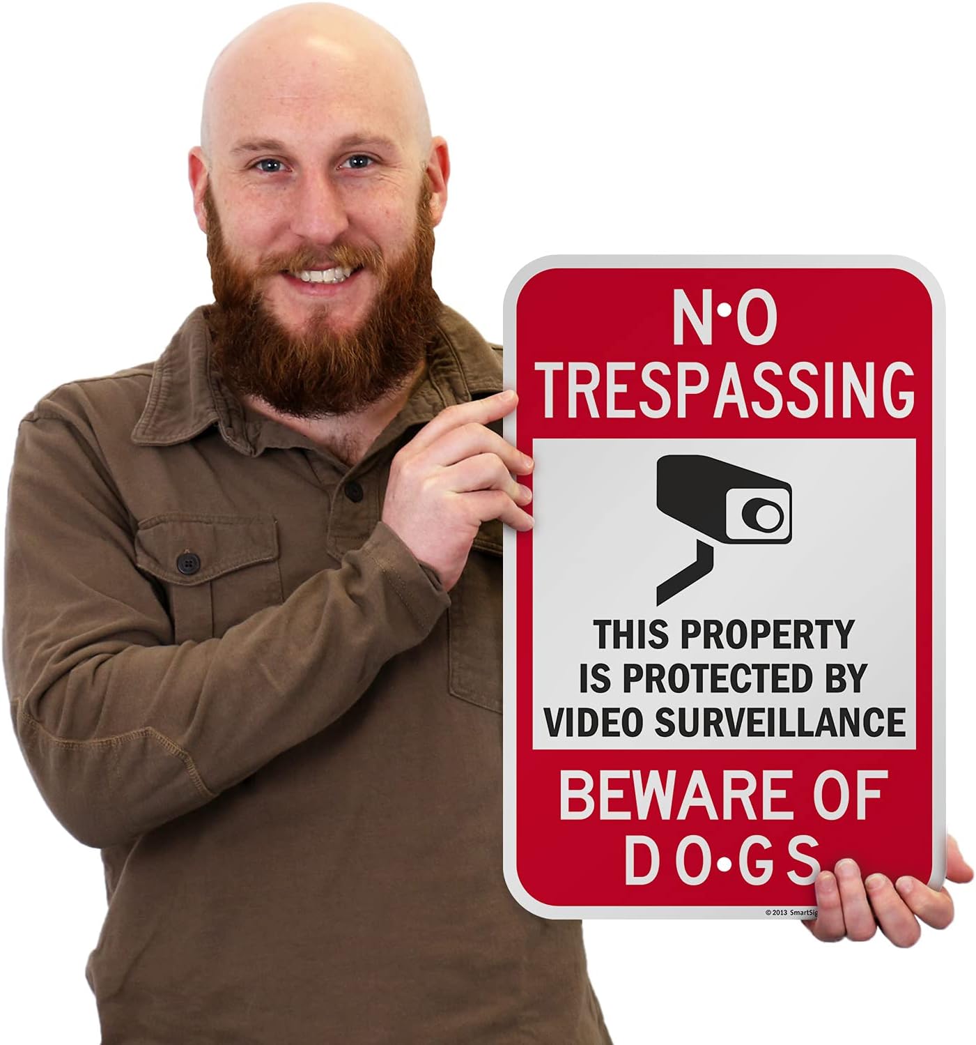 Cartel seguridad No Trespassing con perros negro/rojo
