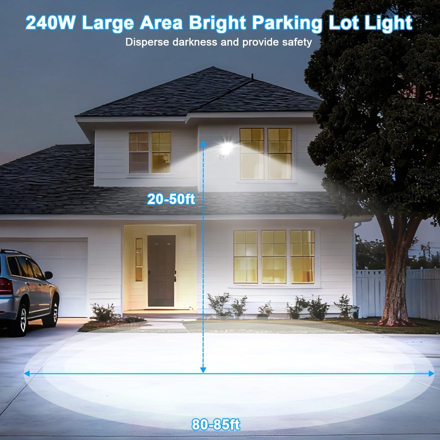 Luz LED estacionamiento 240W auto apagado 150lm/w IP65
